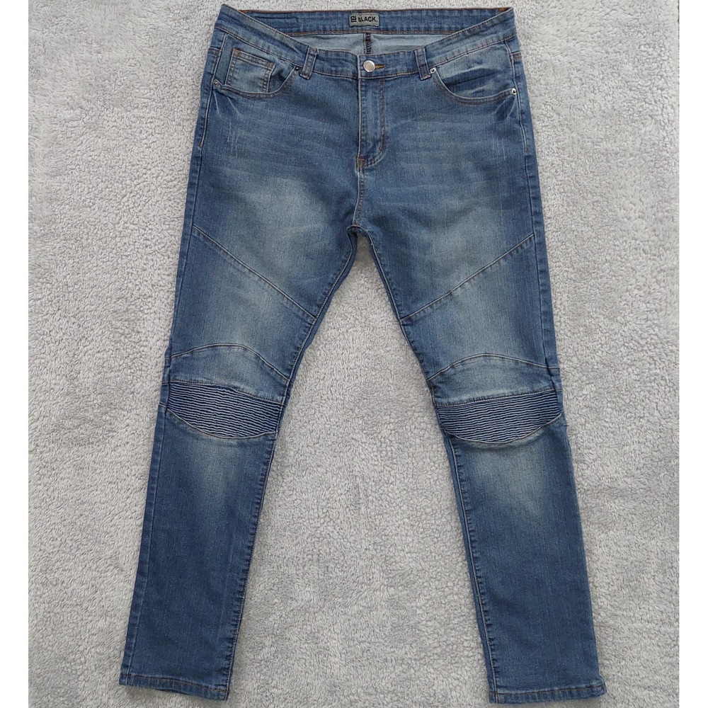 CJ BLACK‎ Jeans Men 38x32 Blue Skinny Flex Moto Ribbed Knee Stretch Denim Pant